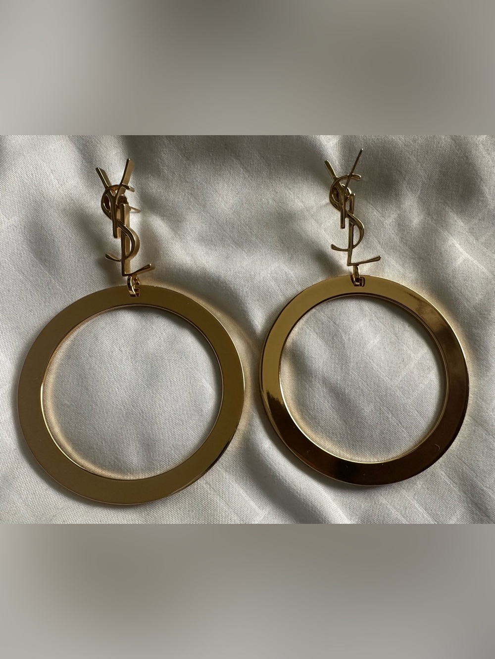 ✨Saint Laurent Gold Large Circular Logo Hoop Drop Earrings
